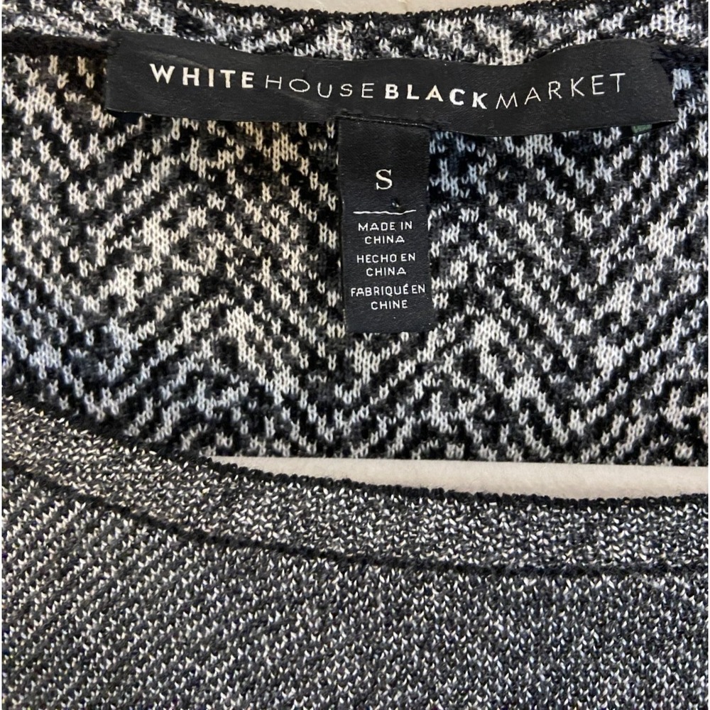 White House Black Market Women's S Gray Floral Embroidered Puff Shoulder Sweater - Picture 5 of 13